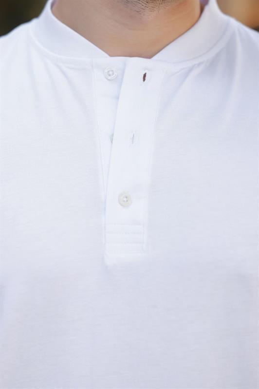 MDX White Judge Collar Button Detailed Short Sleeve T-Shirt 7021 - Smithtown