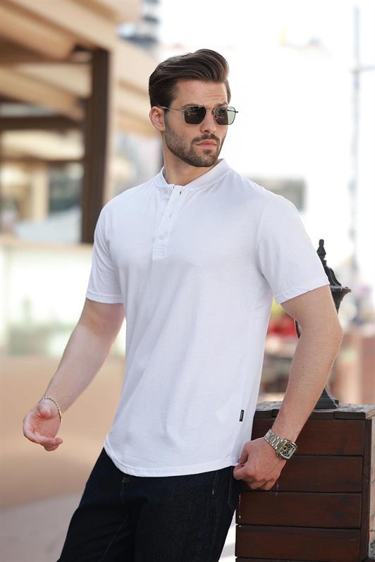 MDX White Judge Collar Button Detailed Short Sleeve T-Shirt 7021 - Smithtown