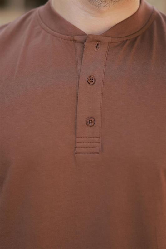 MDX Brown Short Sleeve T-Shirt with Button Detail 7021 - Jáltipan de Morelos