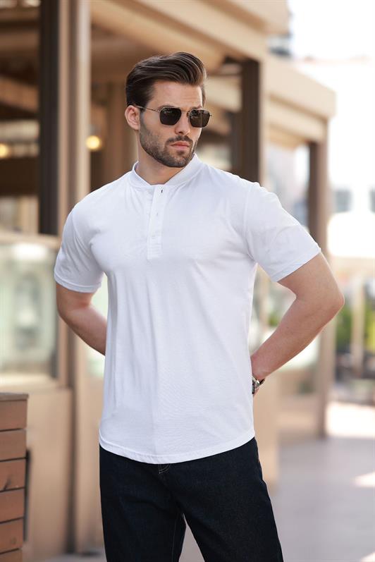 MDX White Judge Collar Button Detailed Short Sleeve T-Shirt 7021 - Smithtown