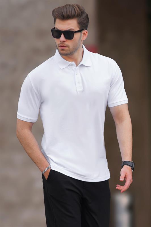 MDX White Overfit Short Sleeve Polo Neck Men's T-shirt 7029 - Ciudad Real