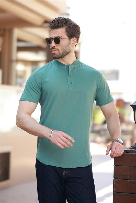 MDX Green Judge Collar Button Detailed Short Sleeve T-Shirt 7021 - Dublin