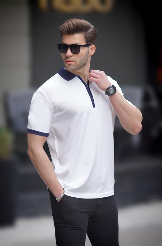 MDX White Zip Detail Polo Neck Men's T-shirt 6880 - Fulham