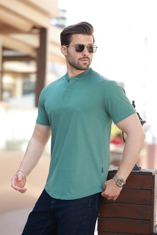 MDX Green Judge Collar Button Detailed Short Sleeve T-Shirt 7021 - Dublin