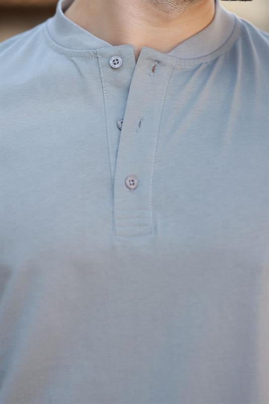 MDX Painted Gray Judge Collar Button Detailed Short Sleeve T-Shirt 7021 - Lorient