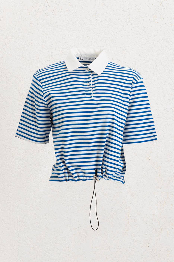 BSL Women Polo Neck Striped Balloon Tshirt - Midvale