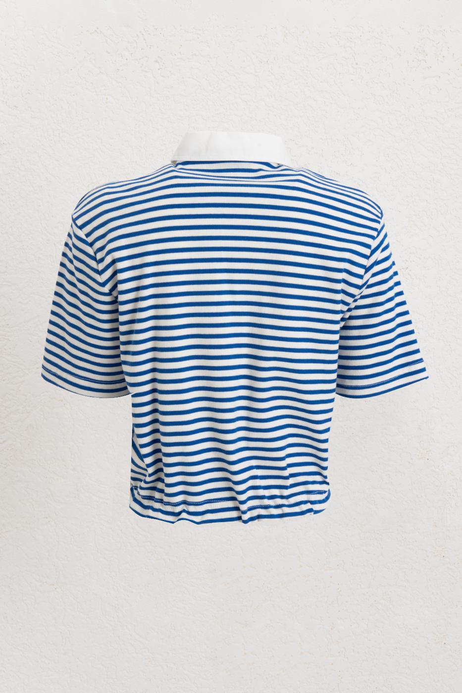 BSL Women Polo Neck Striped Balloon Tshirt - Midvale