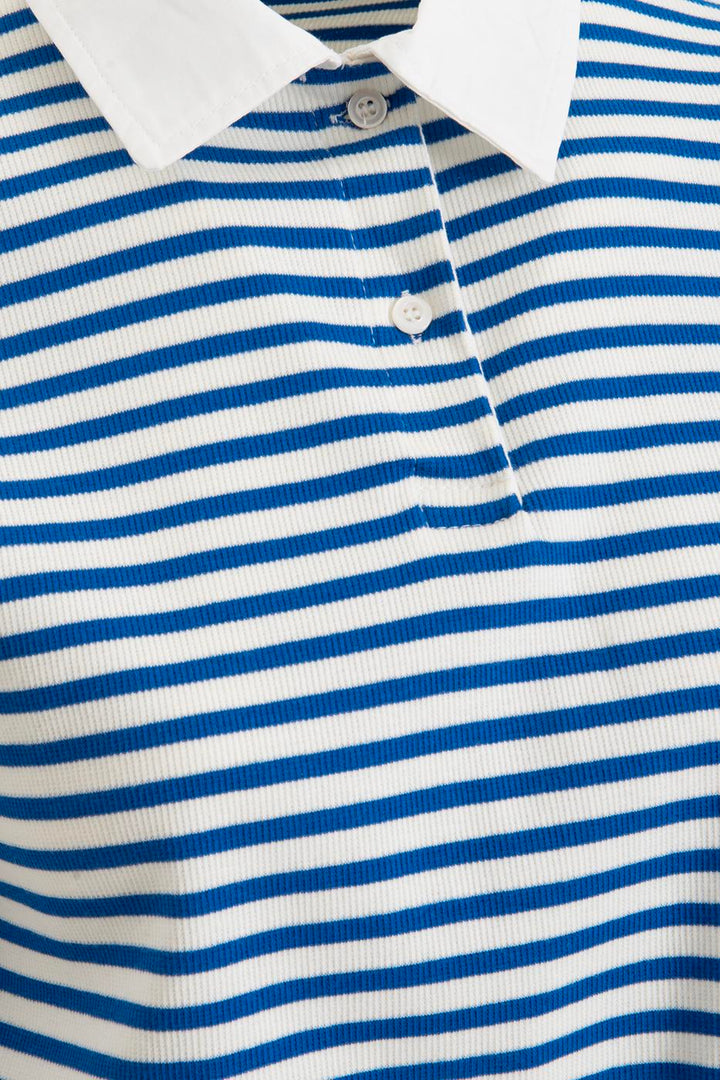 BSL Women Polo Neck Striped Balloon Tshirt - Midvale