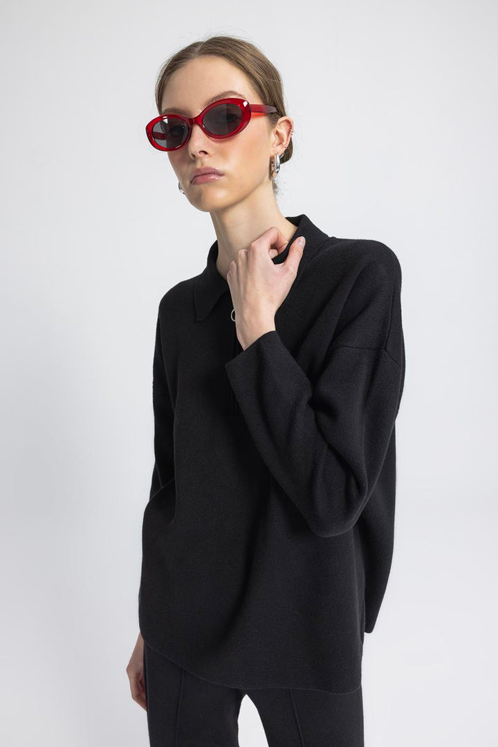 BSL Women Polo Neck Oversize Knitwear Sweater - Kaneohe