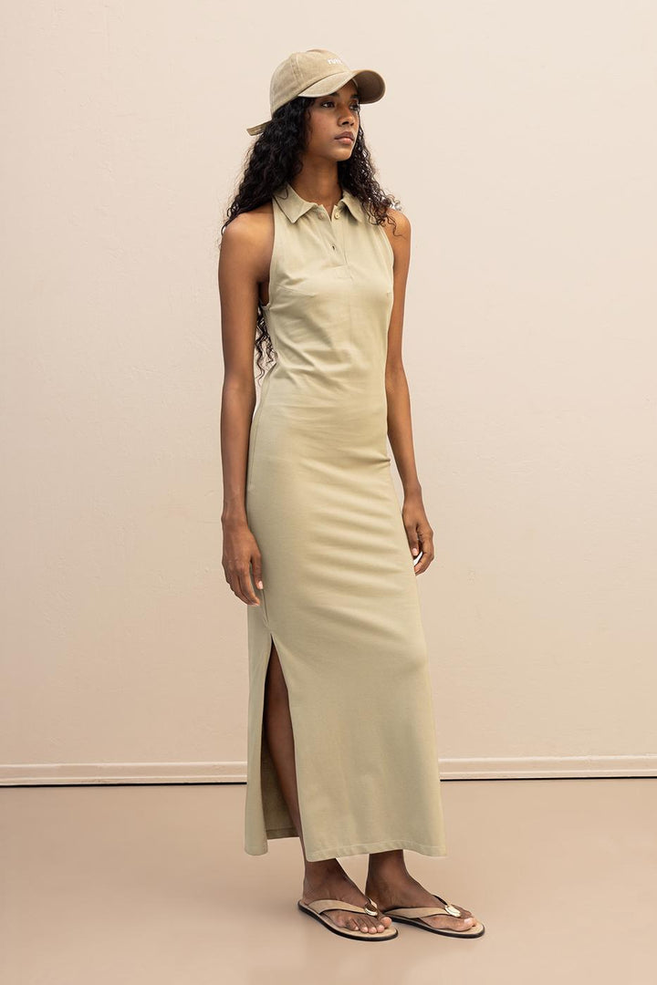 BSL Women Polo Collar Maxi Pique Dress - Pinto
