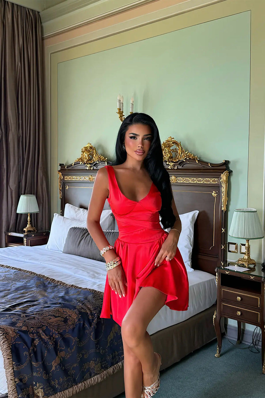EYY Women Pomegranate Blossom Jarrah Mini Satin Tie Dress - Völklingen