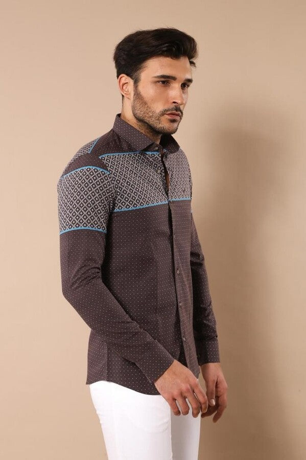 WSS Printed Cotton Brown Shirt  - Plainfield