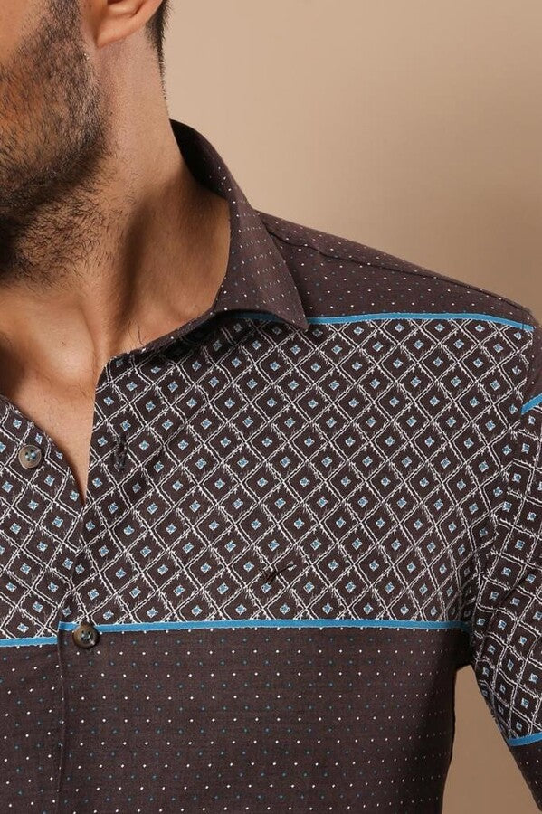 WSS Printed Cotton Brown Shirt  - Plainfield