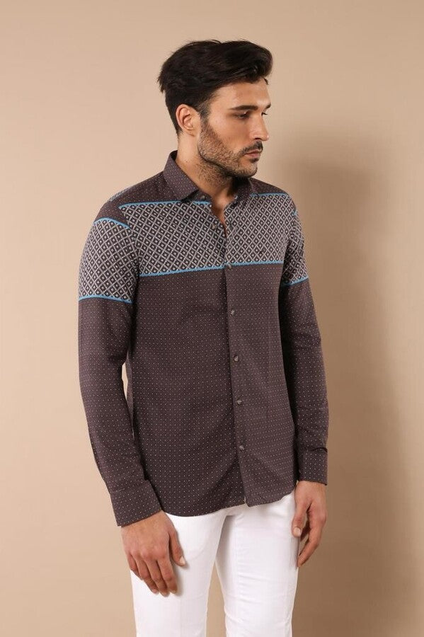 WSS Printed Cotton Brown Shirt  - Plainfield