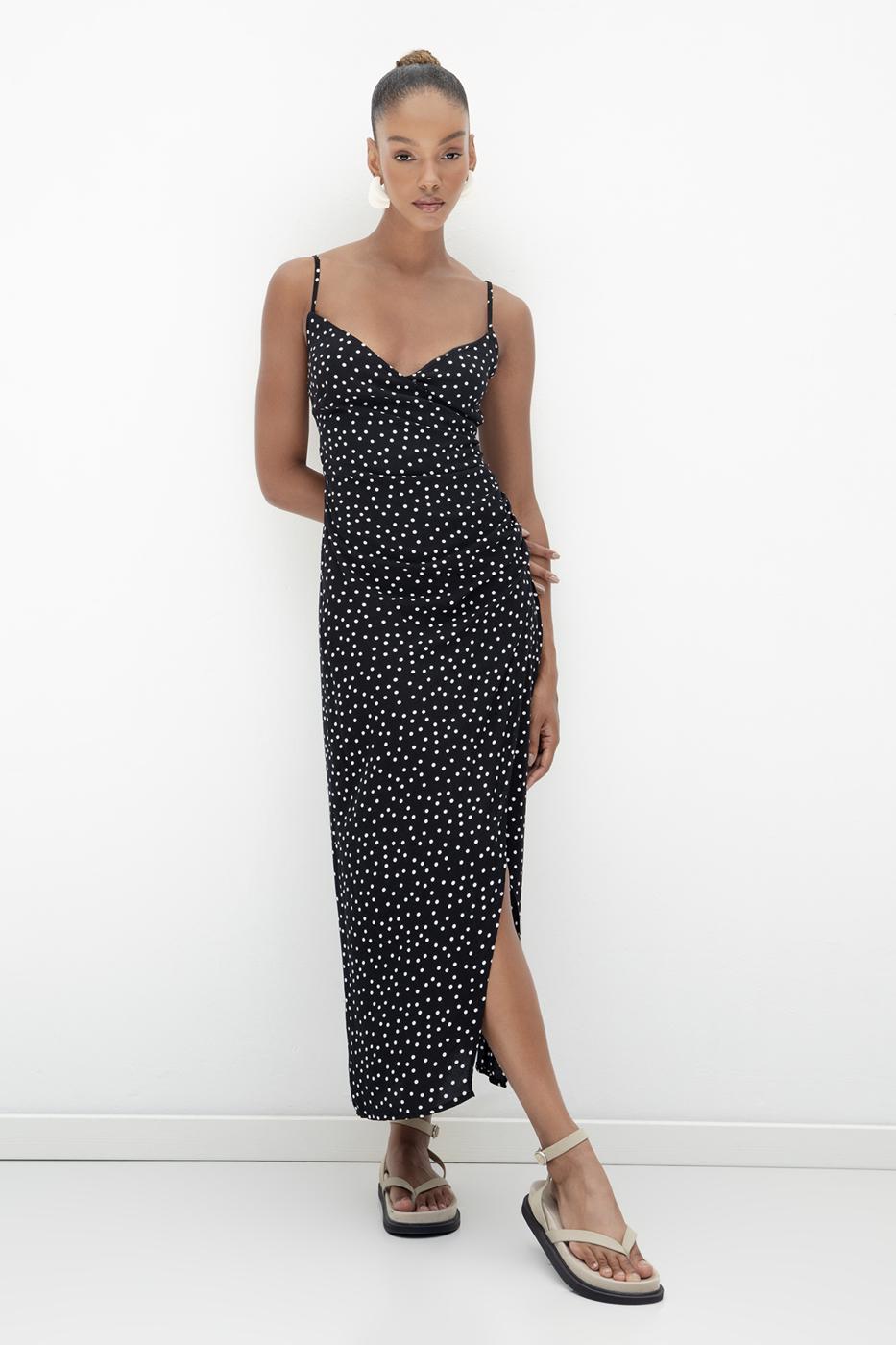 BSL Women Polka Dot Patterned Strappy Midi Dress - Shawinigan