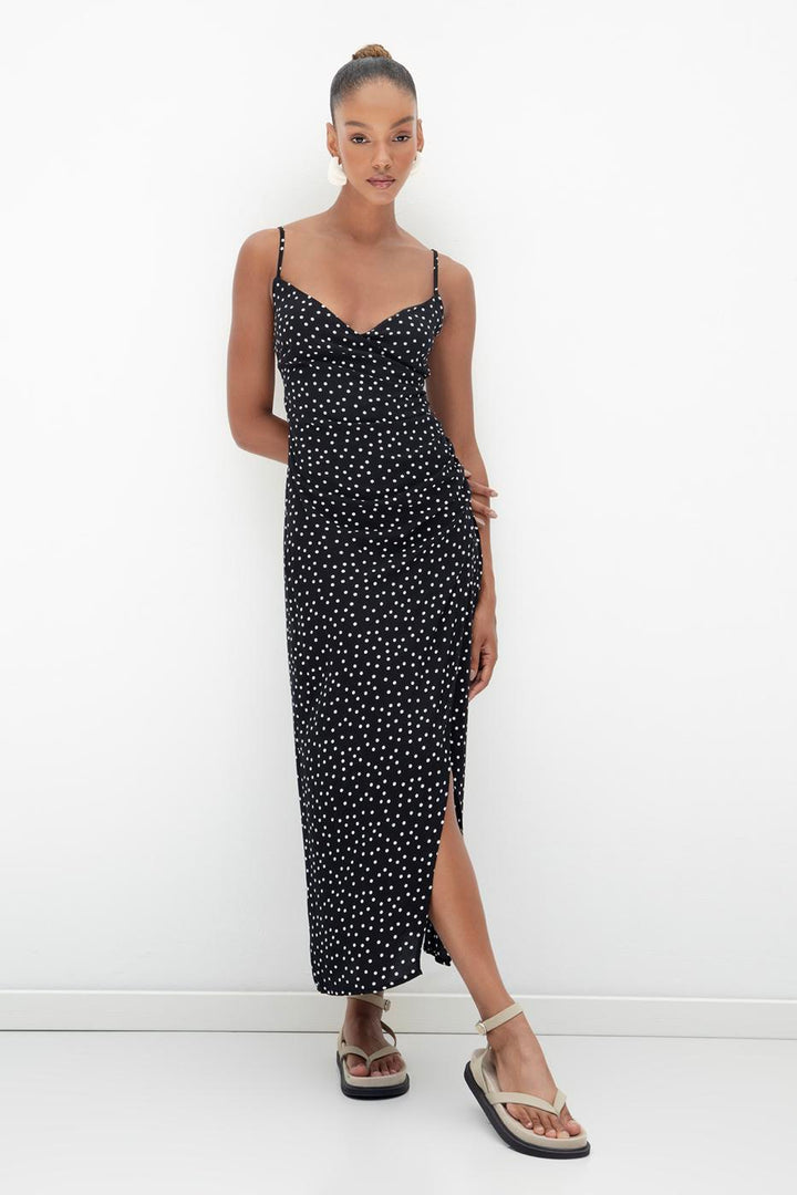 BSL Women Polka Dot Patterned Strappy Midi Dress - Shawinigan