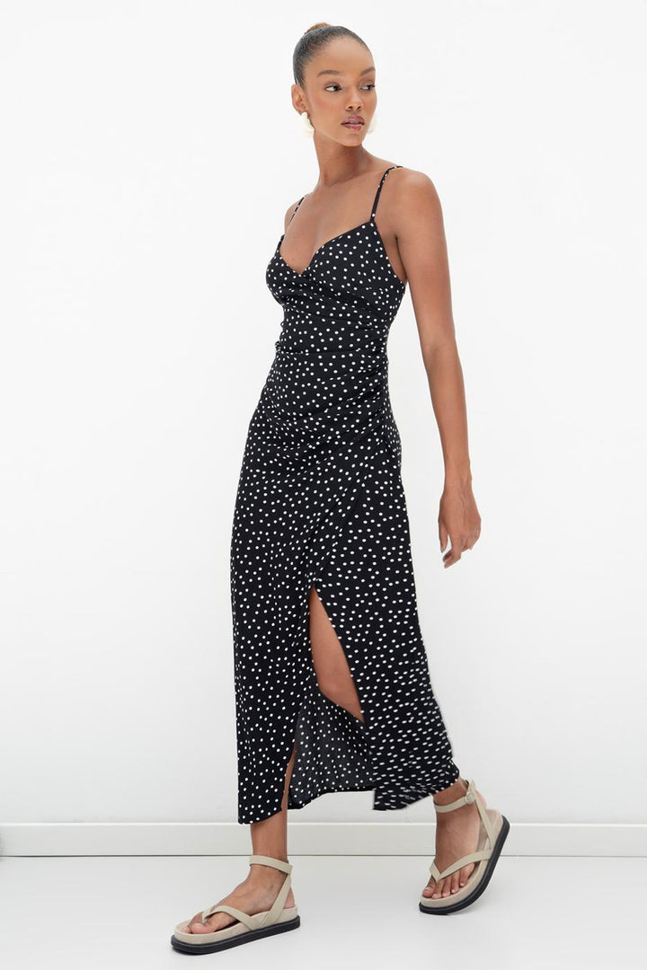 BSL Women Polka Dot Patterned Strappy Midi Dress - Shawinigan