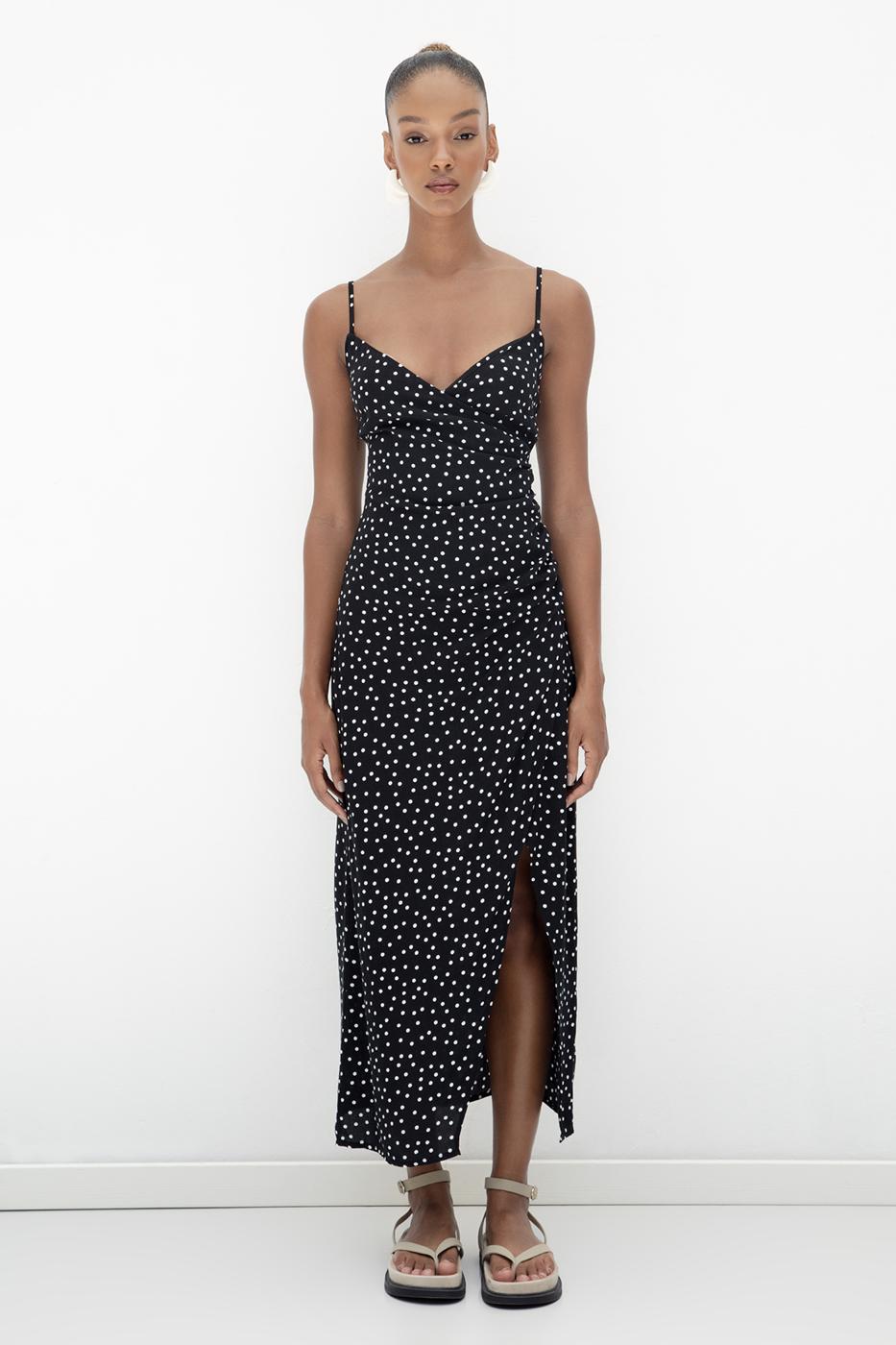 BSL Women Polka Dot Patterned Strappy Midi Dress - Shawinigan