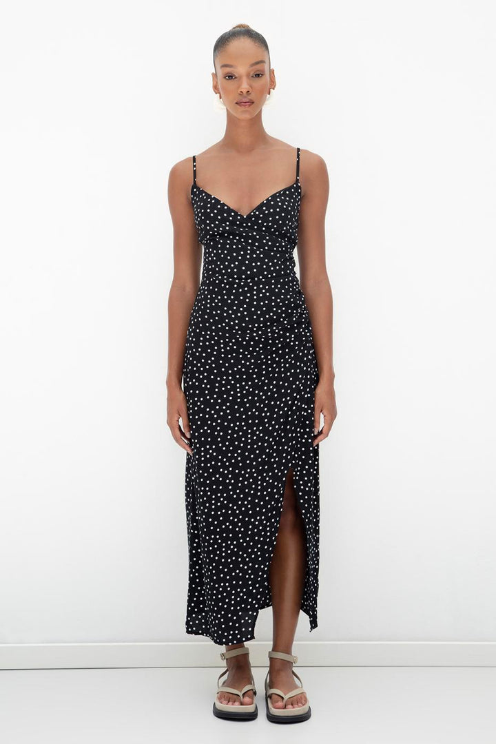 BSL Women Polka Dot Patterned Strappy Midi Dress - Shawinigan
