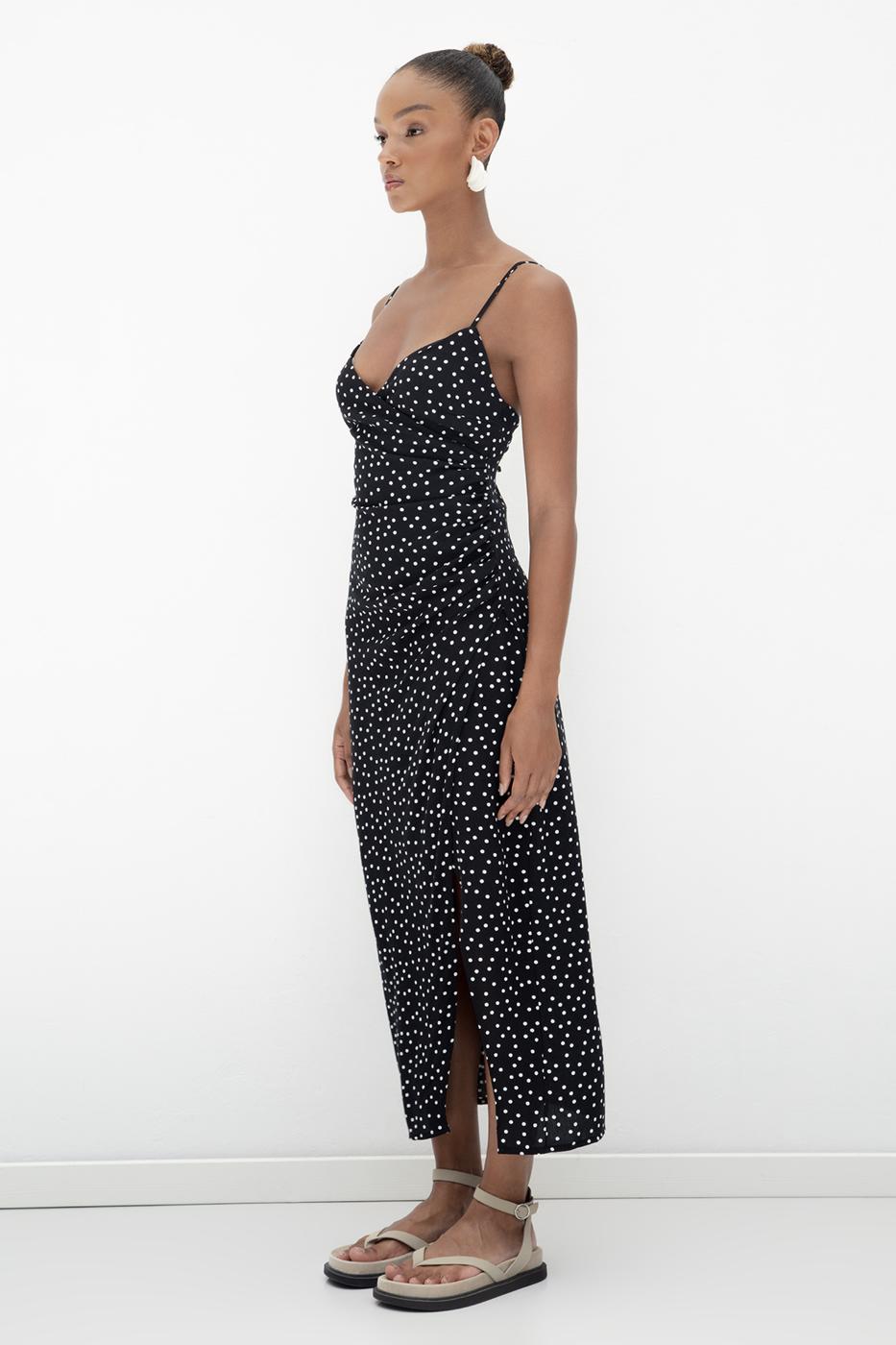 BSL Women Polka Dot Patterned Strappy Midi Dress - Shawinigan