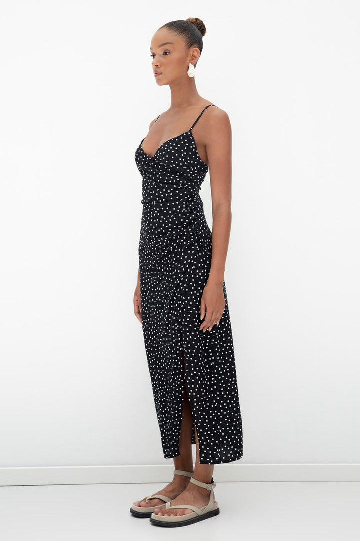 BSL Women Polka Dot Patterned Strappy Midi Dress - Shawinigan