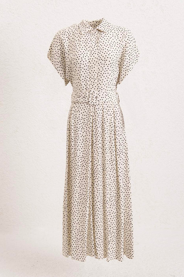BSL Women Polka Dot Cotton Pleated Midi Dress - Surprise