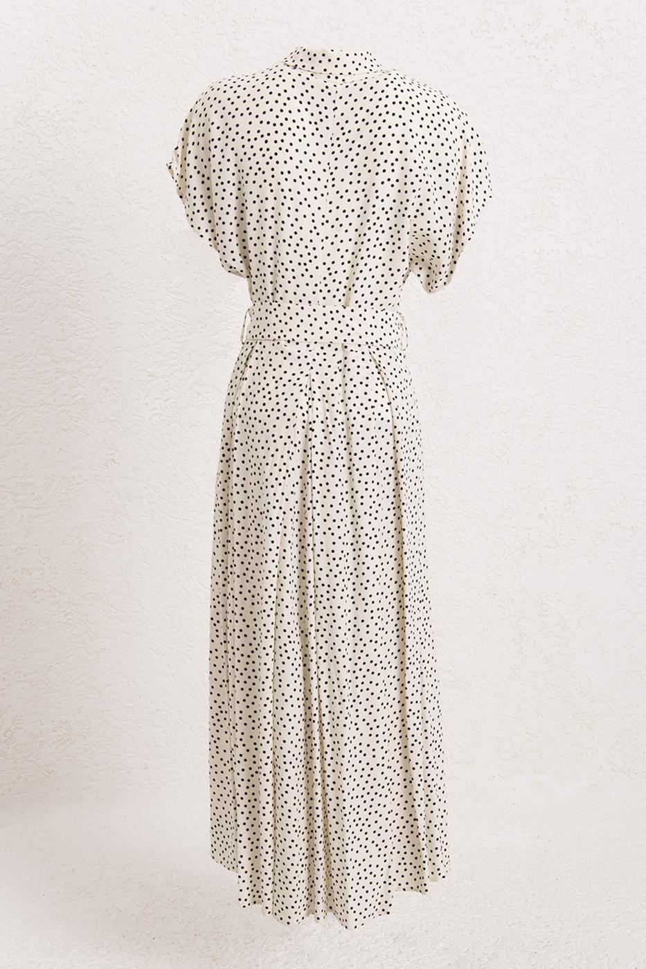 BSL Women Polka Dot Cotton Pleated Midi Dress - Surprise