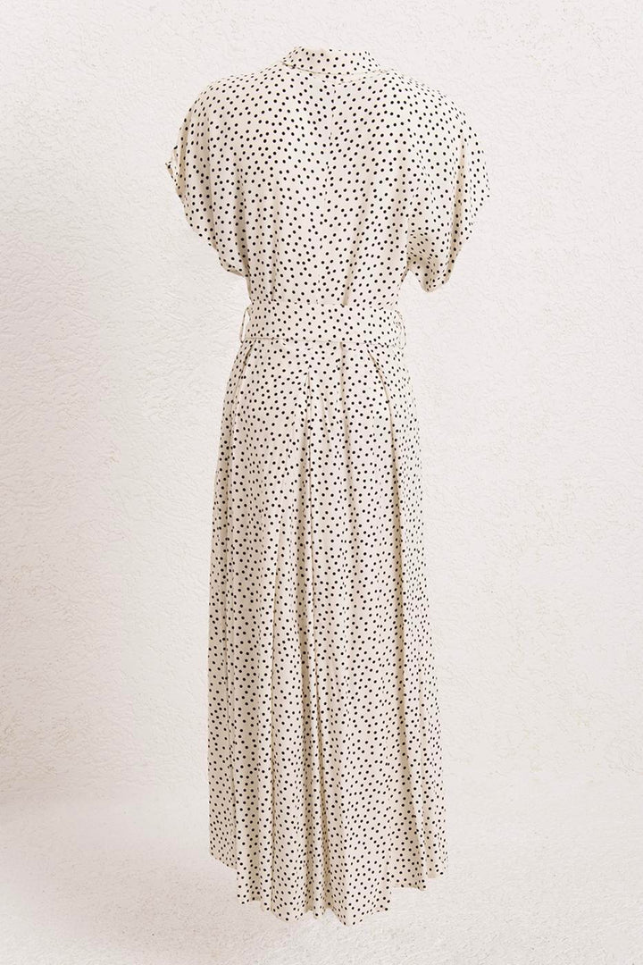 BSL Women Polka Dot Cotton Pleated Midi Dress - Surprise