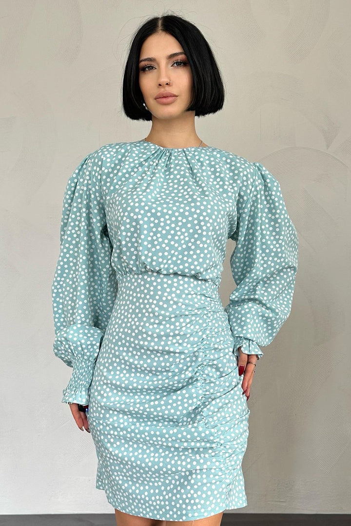 ELS Polka Dot Front Ruched Dress - Green - La Independencia