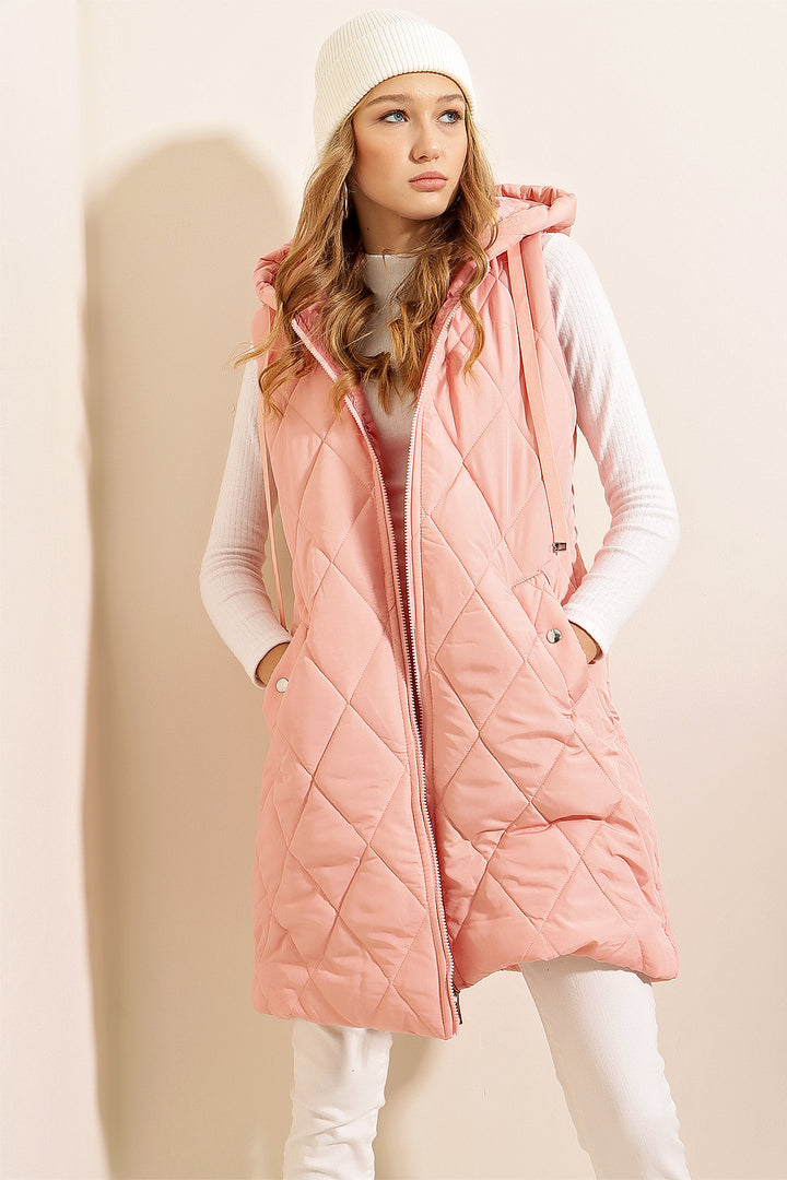 BGD Women Hooded Long Puffer Vest - Powder - Acatzingo