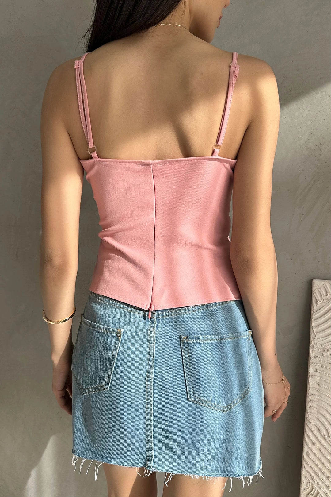 Powder Adjustable String Strap Front Tie Detailed Summer Blouse BCDF-252187 - Chalkída