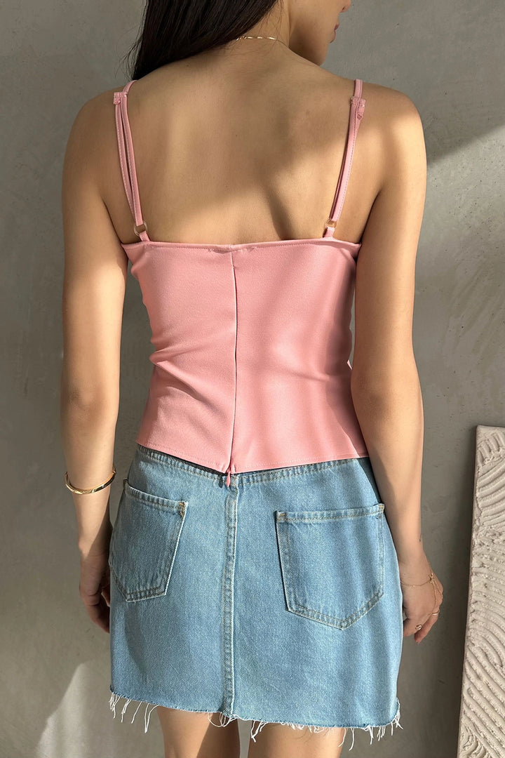 Powder Adjustable String Strap Front Tie Detailed Summer Blouse BCDF-252187 - Chalkída