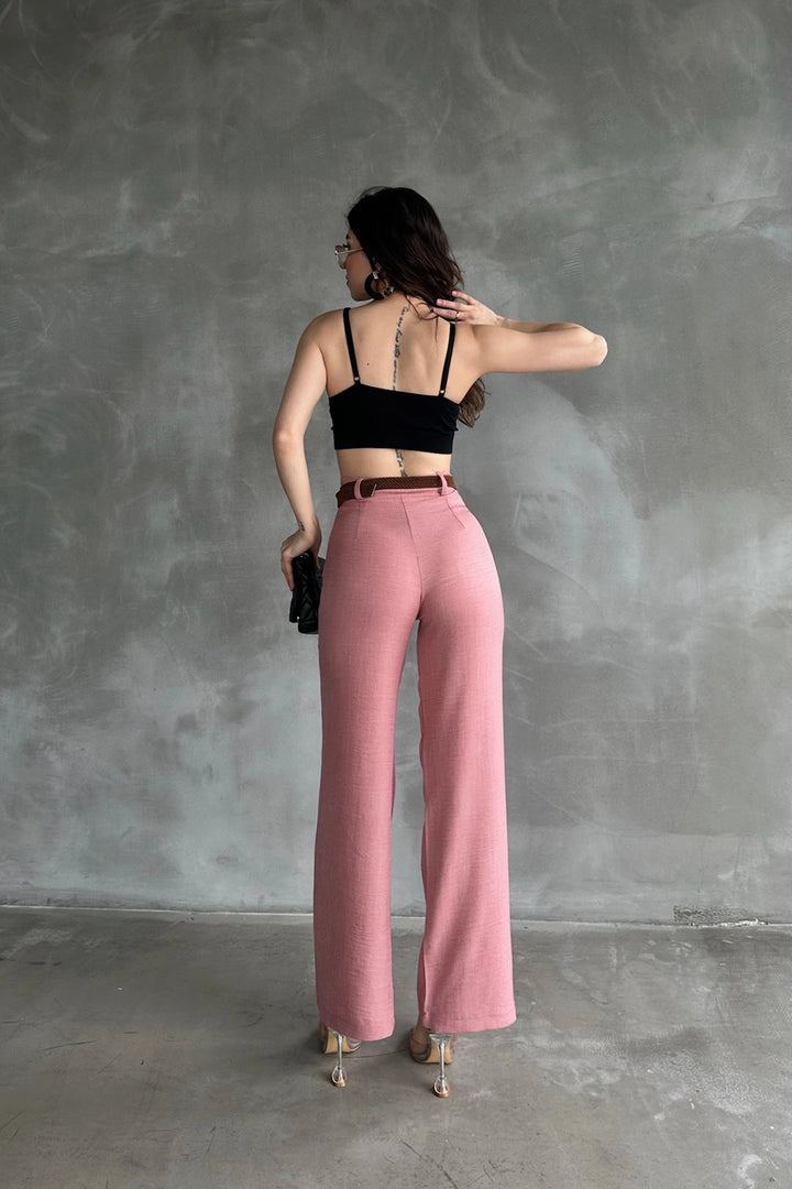 Powder High Waisted Linen Trousers BCDF-241103 - Kansas City