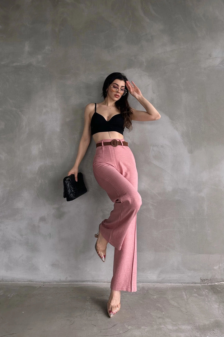 Powder High Waisted Linen Trousers BCDF-241103 - Kansas City