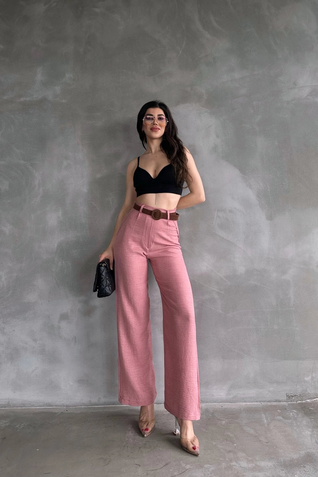 Powder High Waisted Linen Trousers BCDF-241103 - Kansas City
