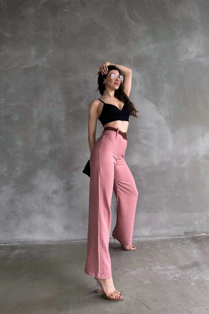 Powder High Waisted Linen Trousers BCDF-241103 - Kansas City