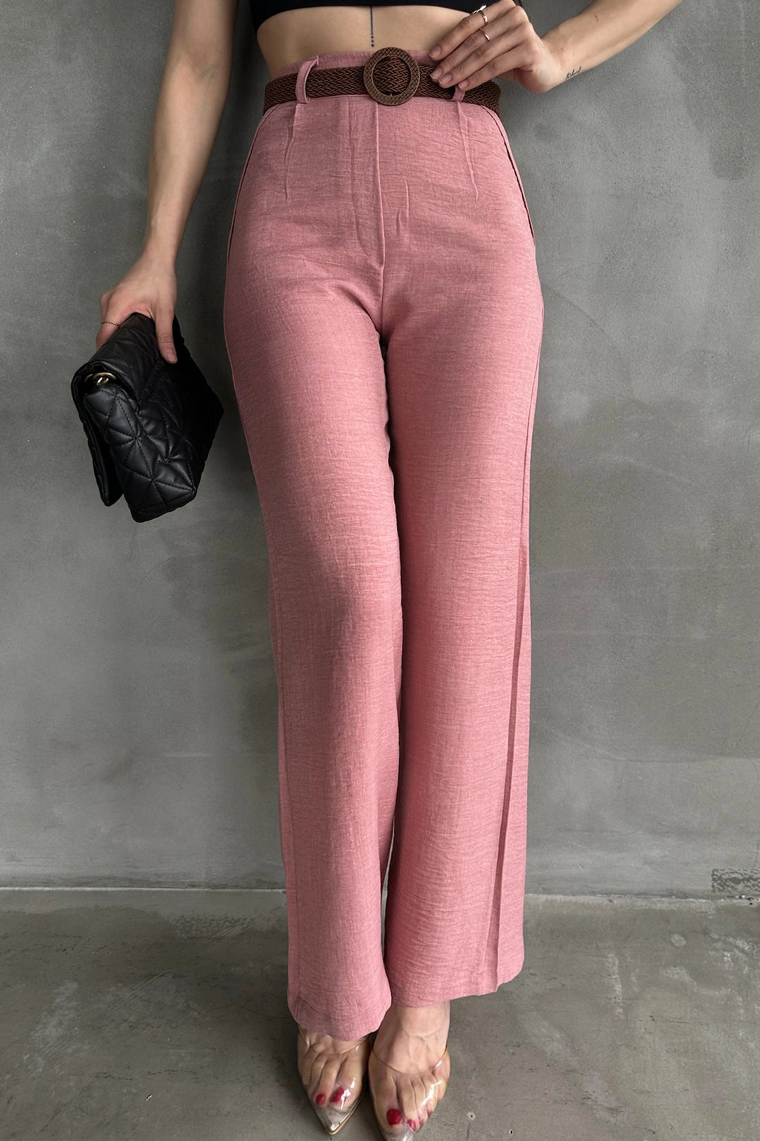 Powder High Waisted Linen Trousers BCDF-241103 - Kansas City
