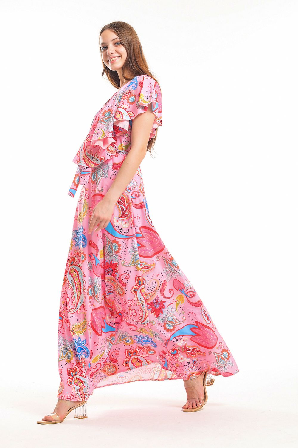 SNS Sense Powder Dress - Wrap Floral Ruffle Crepe Dress - Wilhelmshaven