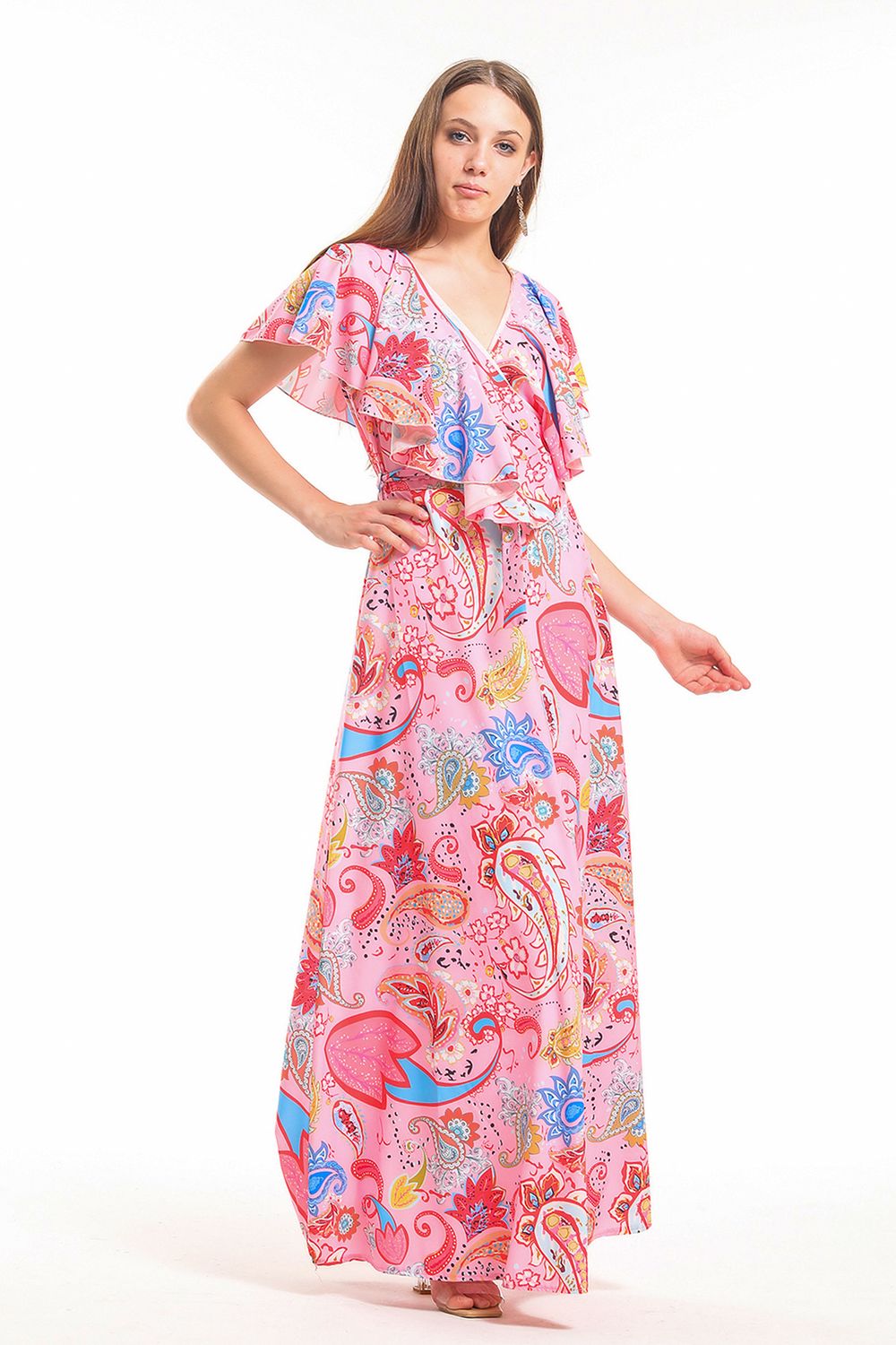 SNS Sense Powder Dress - Wrap Floral Ruffle Crepe Dress - Wilhelmshaven