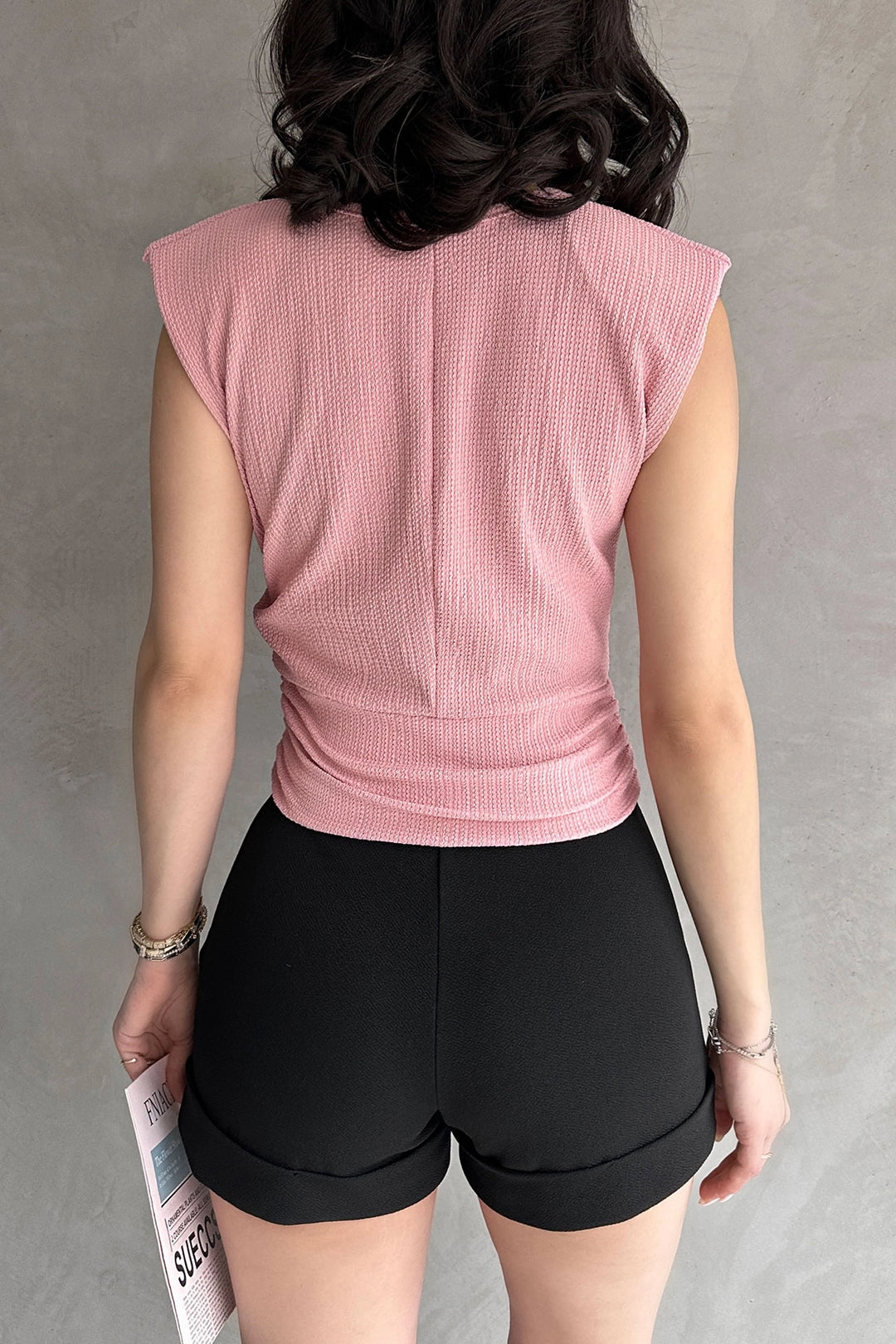Powder Shoulder Padded Waist Belted Ruffled Blouse BCDF-252164 - Reims