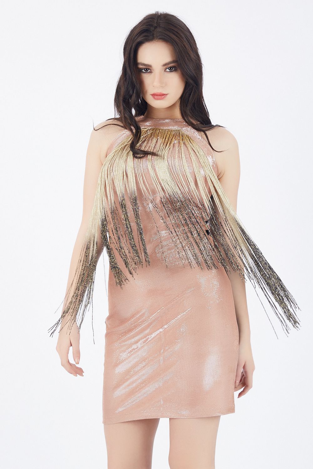 SNS Sense Powder Fluffy Tassel Detailed Evening Dress - Tuxtla