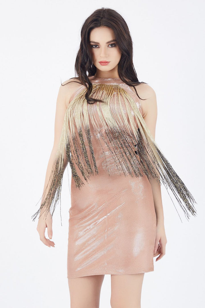 SNS Sense Powder Fluffy Tassel Detailed Evening Dress - Tuxtla