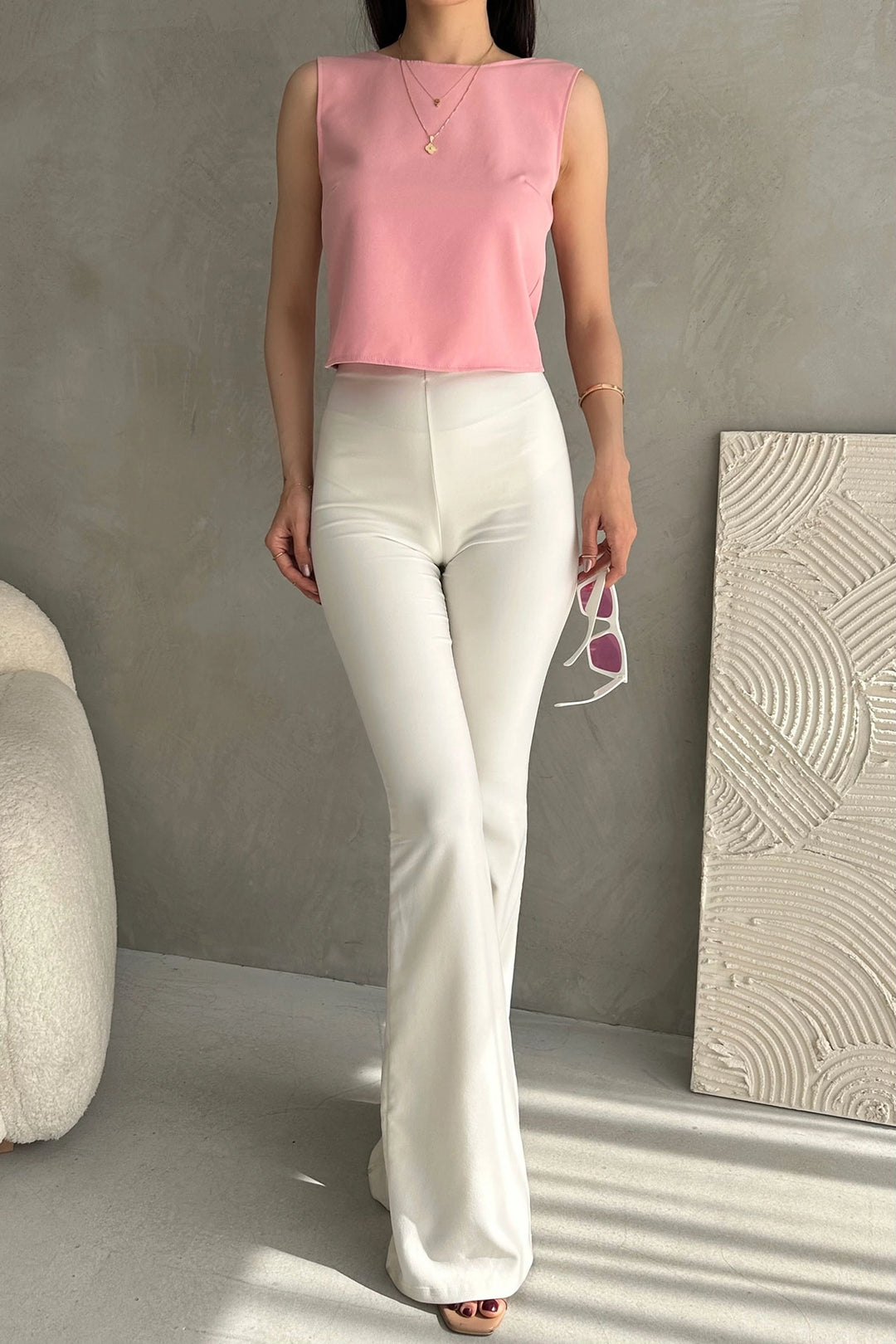 Powder Backless Sleeveless Summer Blouse BCDF-252188 - Sevran