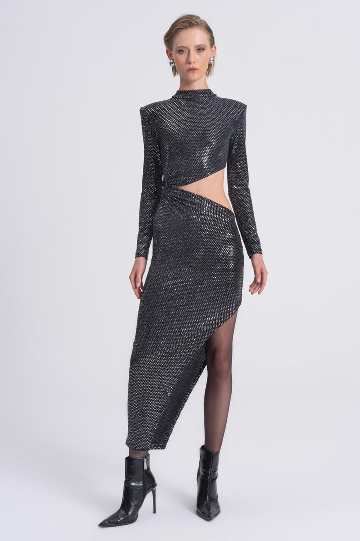 BSL Women Sequined Deep Slit and Low Waist Midi Dress - Bremerton