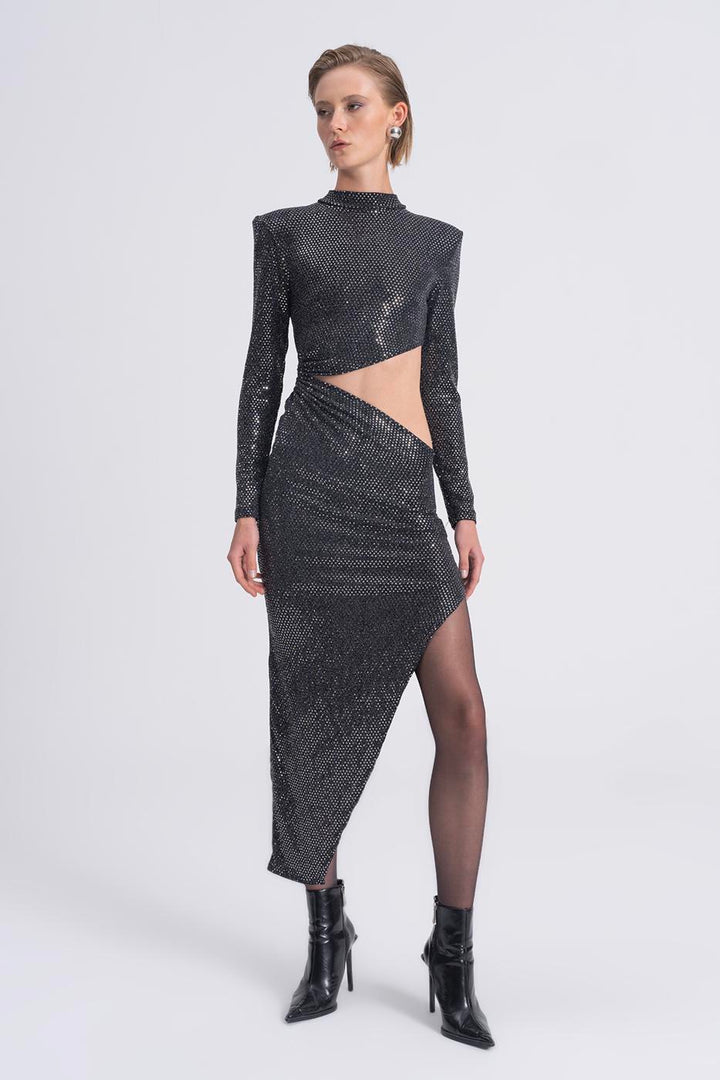 BSL Women Sequined Deep Slit and Low Waist Midi Dress - Bremerton