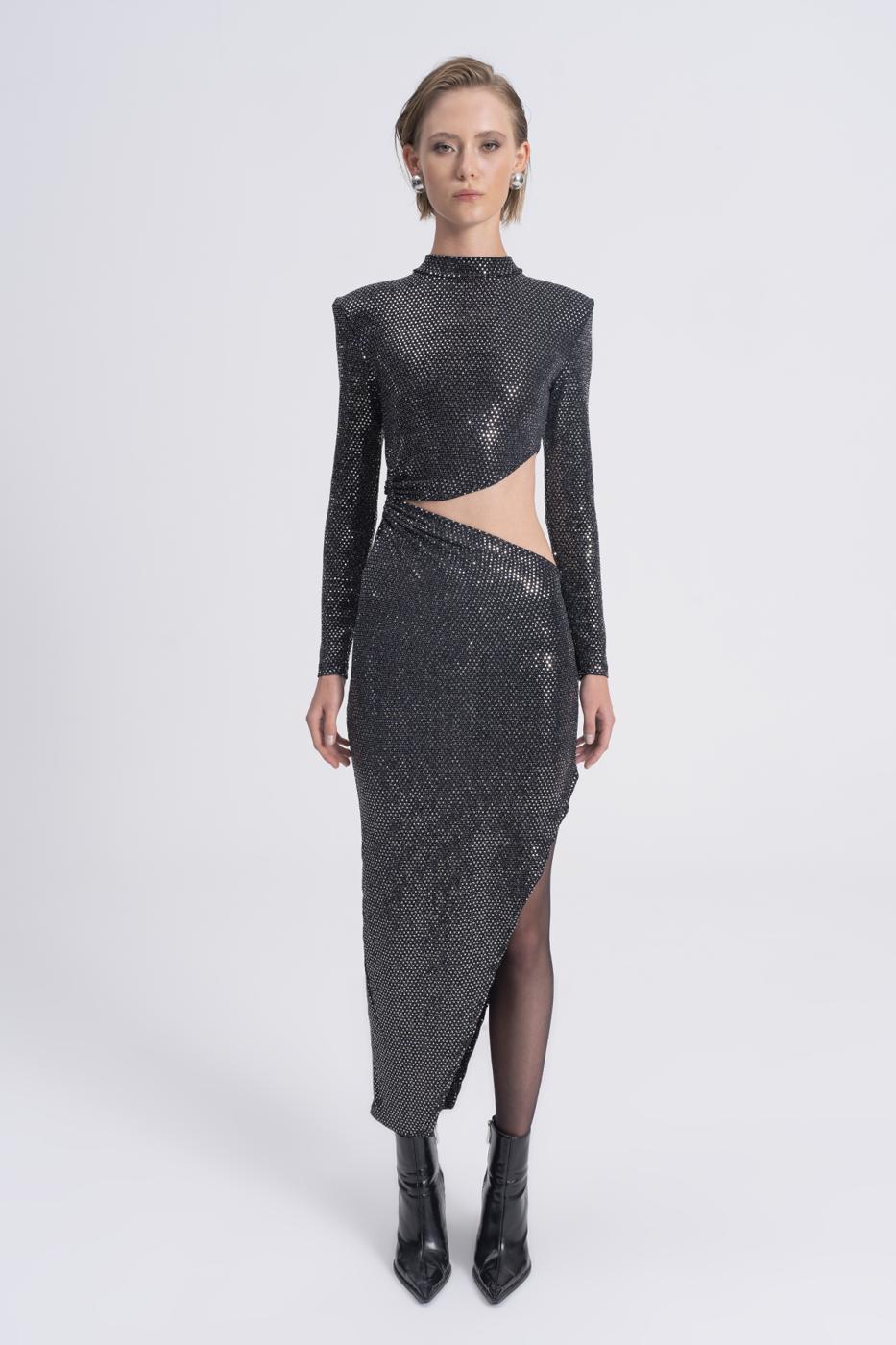 BSL Women Sequined Deep Slit and Low Waist Midi Dress - Bremerton