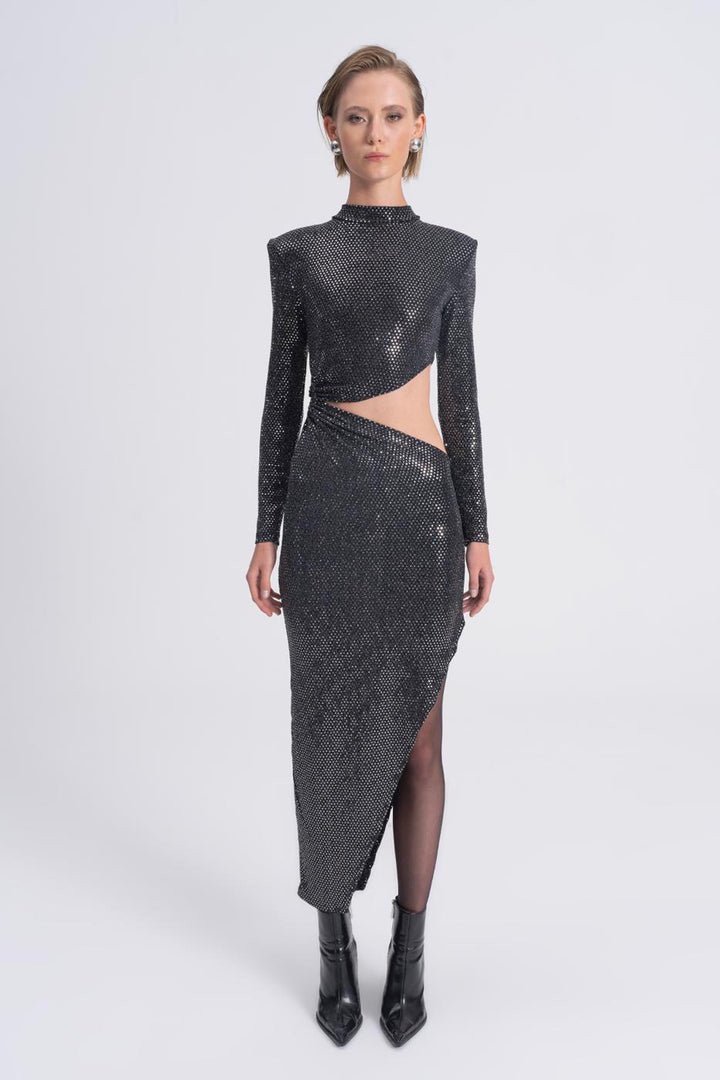 BSL Women Sequined Deep Slit and Low Waist Midi Dress - Bremerton