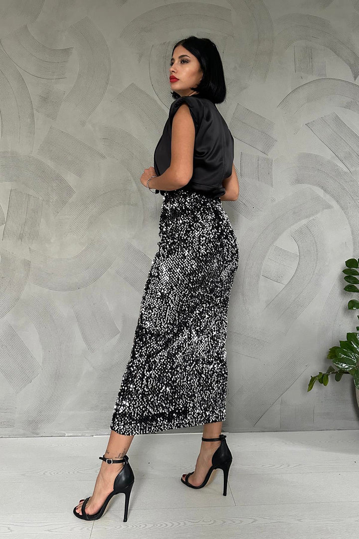 ELS Shiny Skirt with Sequins - Silver - Mountain View