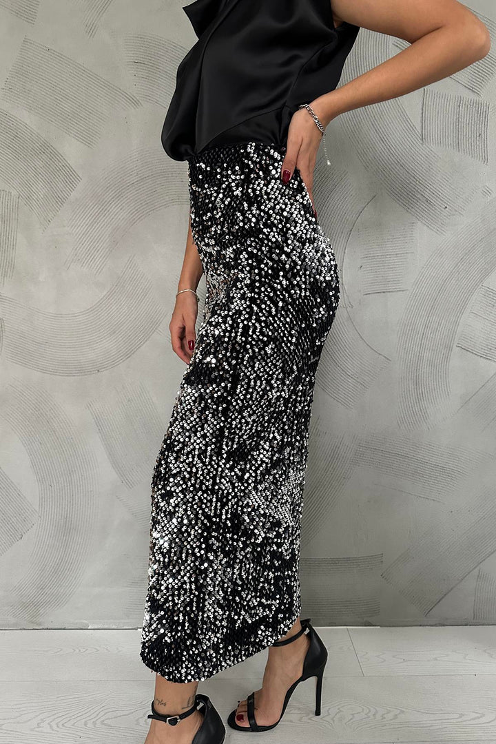 ELS Shiny Skirt with Sequins - Silver - Mountain View