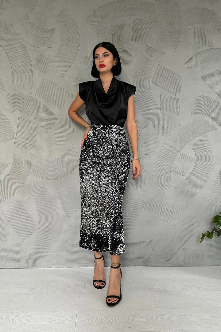 ELS Shiny Skirt with Sequins - Silver - Mountain View